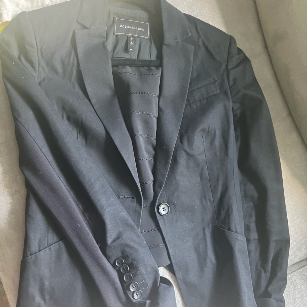 BCBGMaxazria black blazer with ruffle back